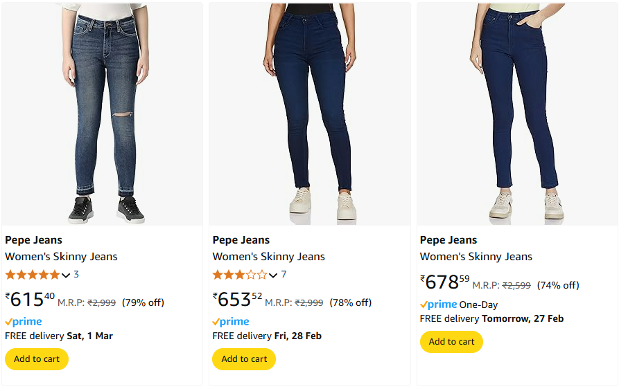 Image of Pepe Jeans Women's Skinny Jeans Starting Price@ ₹615