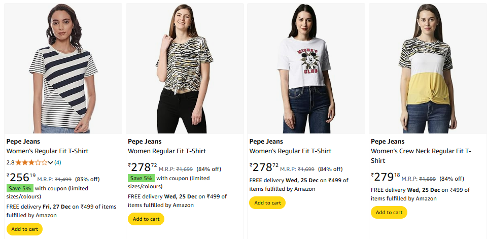 Image of Pepe Jeans Women's T-Shirt minimum up to 70-84% Discount