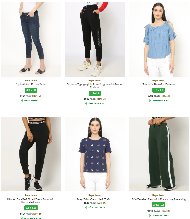 Image of Pepe jeans Brand Women's Clothing @ Flat 69% Discount | And Extra Coupon Discount