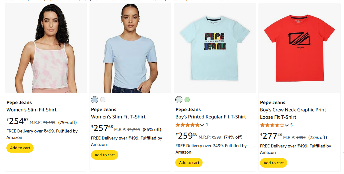 Image of Pepe jeans men & women t-shirts starting at just ₹254