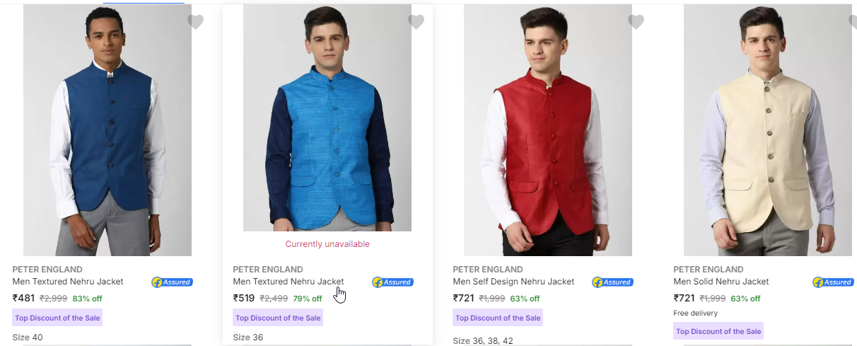 Image of Peter England men's jackets starting @ ₹481 up to 83% Discount