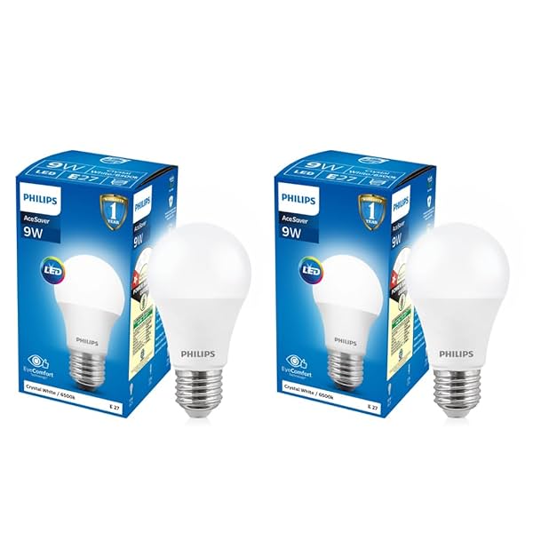 Image of Philips Ace Saver Base E27 9-Watt LED Bulb (Pack of 2, Crystal White)