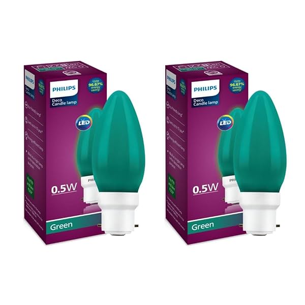 Image of Philips LED Deco Green 0.5W Glass Candle (Pack of 2)