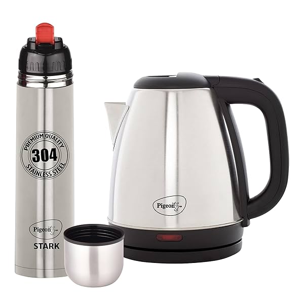 Image of Pigeon 1.5 L Kettle With 1000 ml Stark Flask (Pack of 2, Silver, Steel)