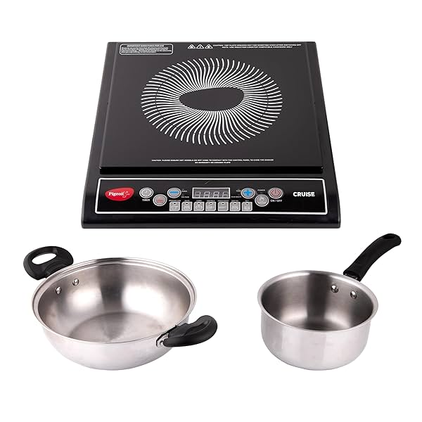 Image of Pigeon By Stovekraft Cruise 1800-Watt Induction Cooktop & Stainless Steel Kadai, Sauce Pan