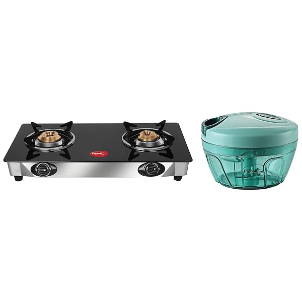 Image of Pigeon Favourite 2-Burner Glass Top Gas Stove with Handy Plastic Chopper.