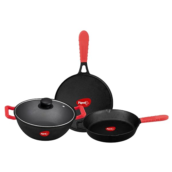 Image of Pigeon by Stovekraft Pre-Seasoned Cast Iron Cookware 3 Pc Combi