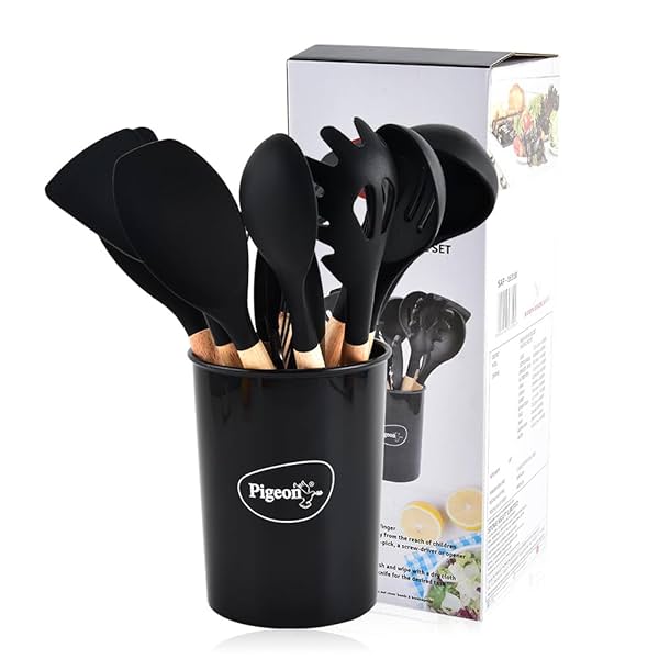 Image of Pigeon by Stovekraft Silicone Kitchen Utensils Spoon Spatula Cooking Set- 12 Pcs