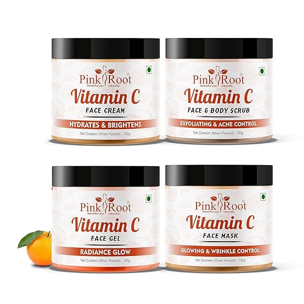 Image of Pink Root Vitamin C Cream with Mask with Scrub with Gel 100gm each