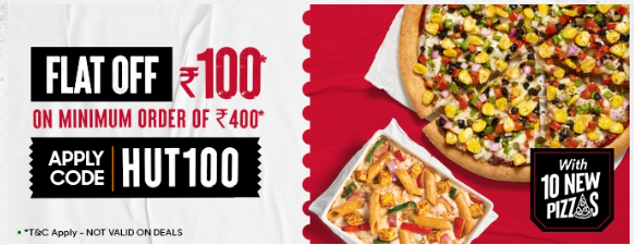 Image of Pizza Hut Coupon : Flat ₹100 off on order of ₹400