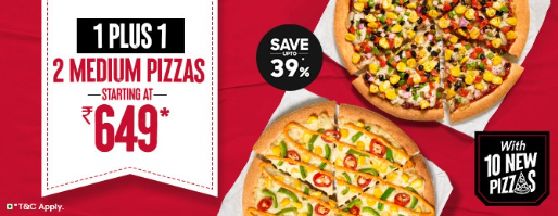 Image of Pizza Hut Offers : Save upto 39% on 2 Medium Pizza