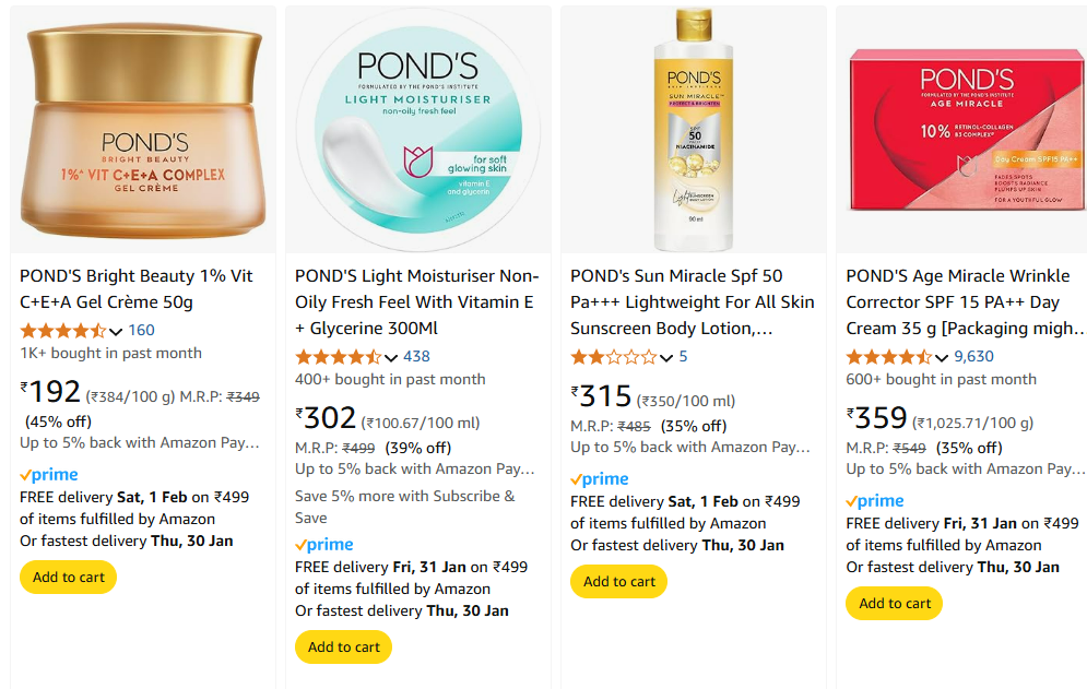 Image of Pond's Beauty Product Starting Price @ ₹192