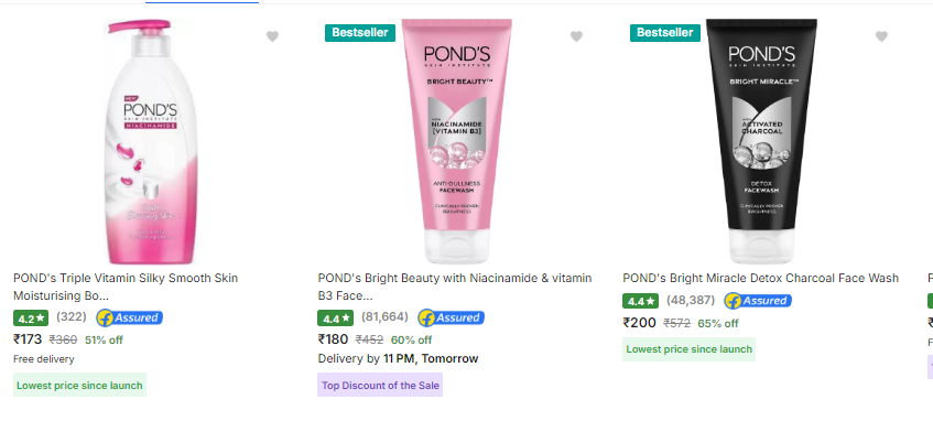 Image of Pond's Beauty Products Minimum 50% Discount