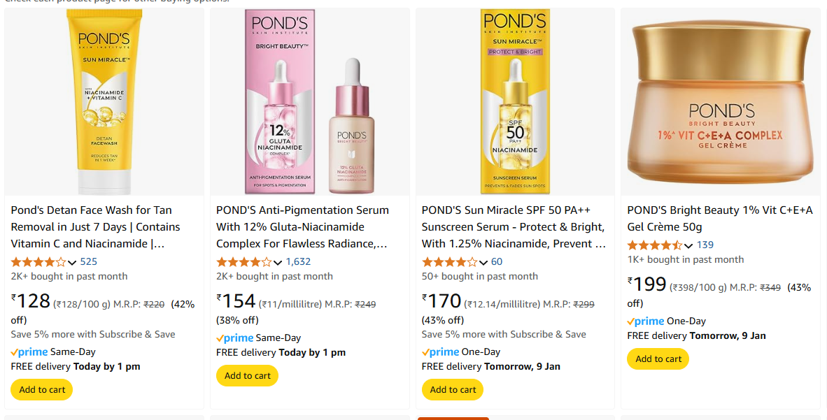 Image of Ponds Beauty Product Starting Price @ ₹128