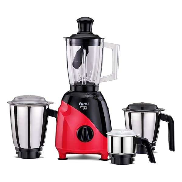 Image of Preethi Peppy Plus MG-246 Mixer Grinder, 750 watt, Red-Black, 4 Jars