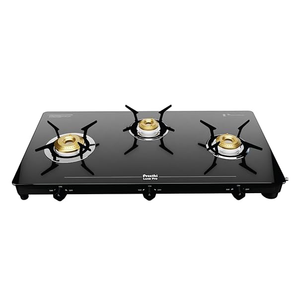 Image of Preethi Tempered Glass Luxe Pro 3 Burner Glass Top Gas Stove 