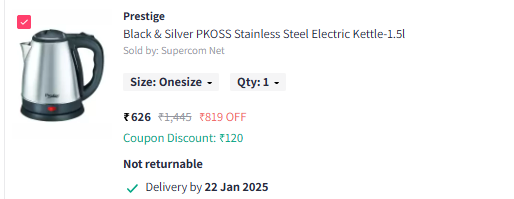 Image of Prestige Black & Silver PKOSS Stainless Steel Electric Kettle-1.5l