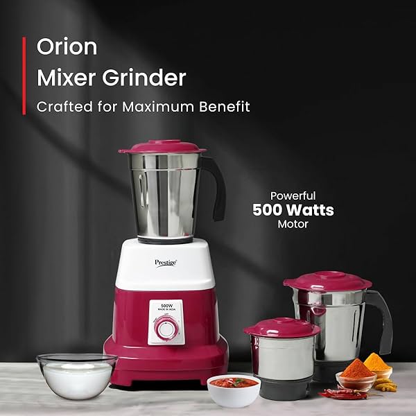 Image of Prestige Orion 500 Watts Mixer Grinder with 3 Stainless Steel Jars