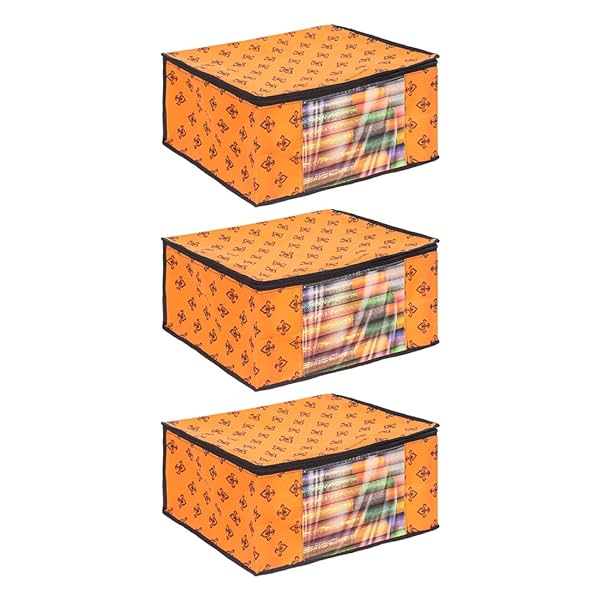 Image of PrettyKrafts Set of 3 Non-Woven Printed Foldable Saree Covers/Wardrobe Organizer 