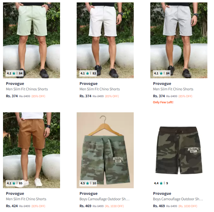 Image of Provogue Brand Shorts @ Up to 85% Discount