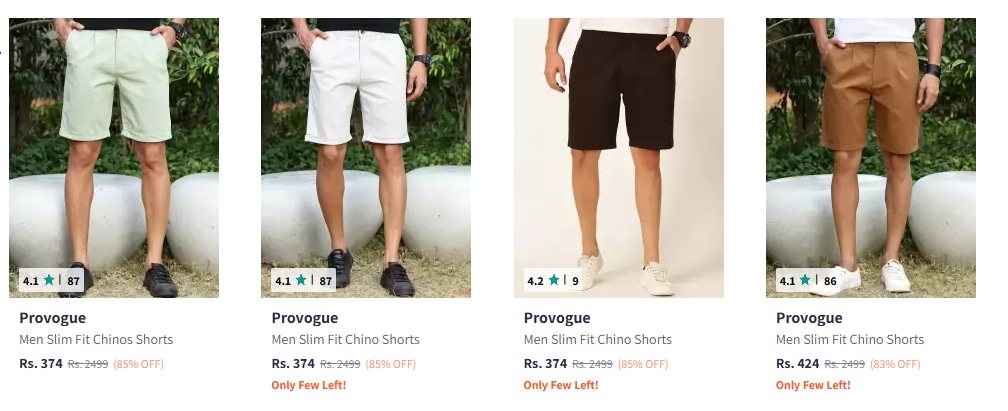 Image of Provogue Men Slim Fit Chinos Shorts Starting At @₹374