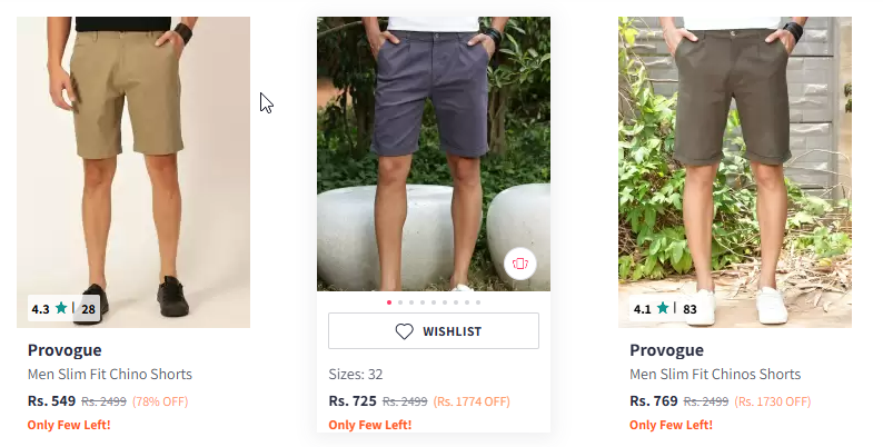 Image of Provogue Men Slim Fit Mid-Rise Chino Shorts Starting At @₹549