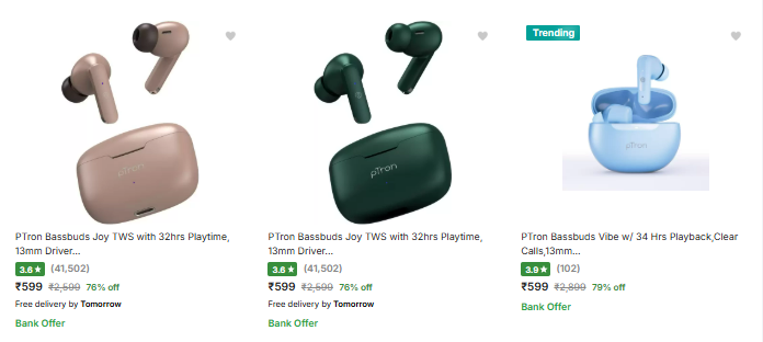 Image of Ptron Earbuds Starting At ₹599