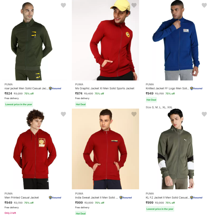 Image of Puma Brand Men's Jackets @ Flat 75% Discount