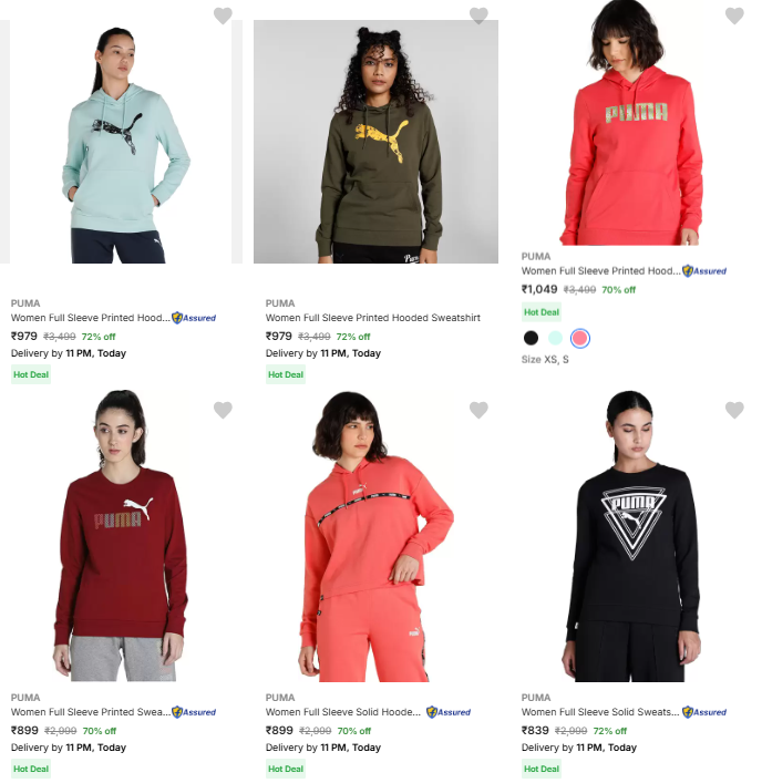 Image of Puma Brand Women's Sweatshirts @ Minimum 70% Discount