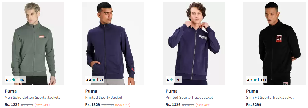 Image of Puma Men Green Solid Cotton Sporty Jackets up to 70% Discount + Extra 15% Discount with Coupon