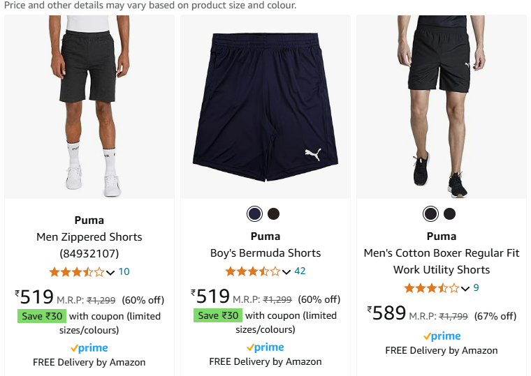 Image of Puma Men Shorts Minimum 60% Discount Starting at ₹489