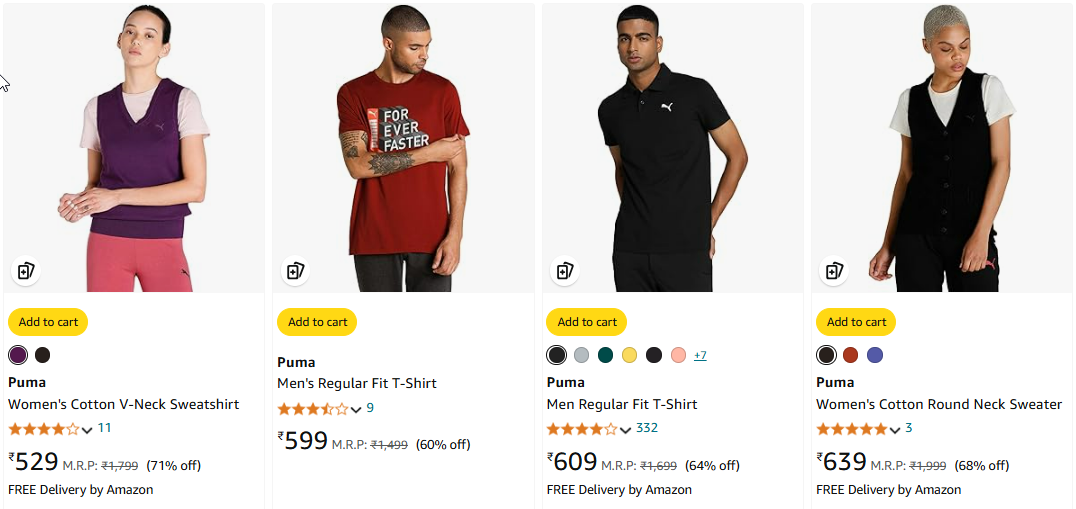 Image of Puma Men's & Women's Clothing Starts @ ₹529