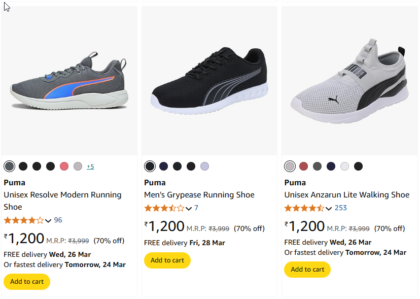 Image of Puma Unisex Running Shoe Starting At @₹1200