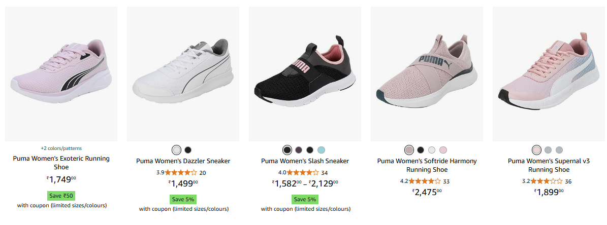 Image of Puma Women's Shoes starting at ₹1499+ Extra Coupon Savings