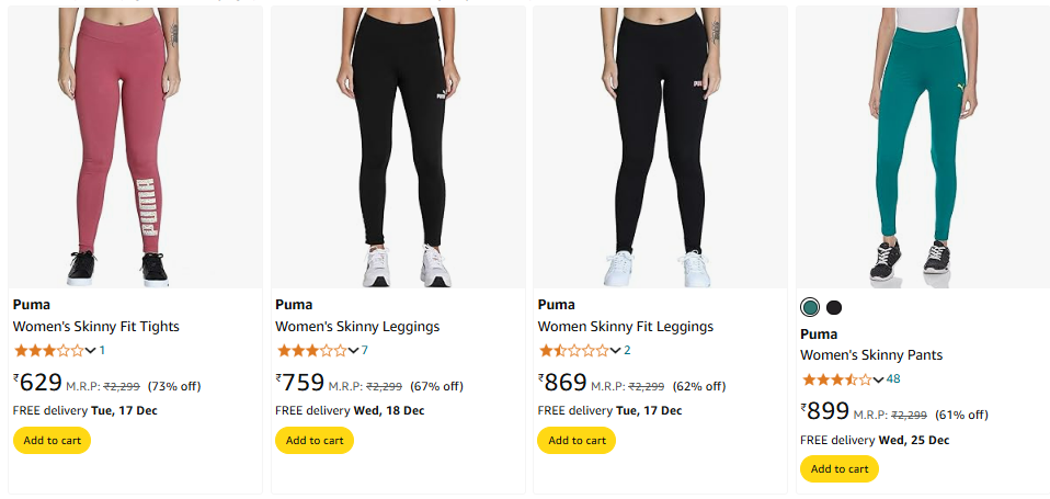 Image of Puma Women's Skinny Fit Leggings up to 73% Discount