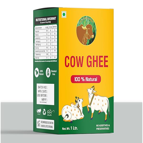 Image of R. K. ORGANIC Desi Cow Ghee 1 Liter carton | Pack of 1 | Aroma in every drop |