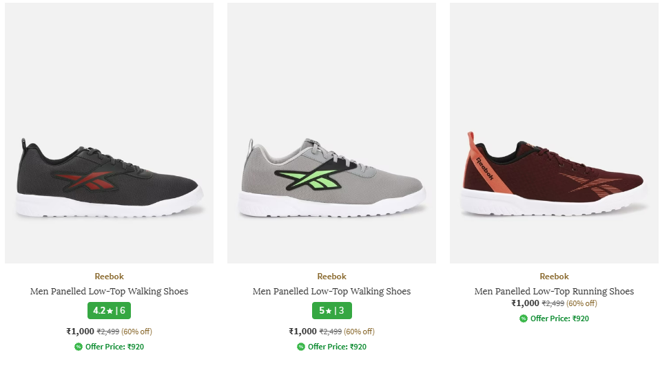 Image of REEBOK Men Panelled Low-Top Walking Shoes up to 60% Discount