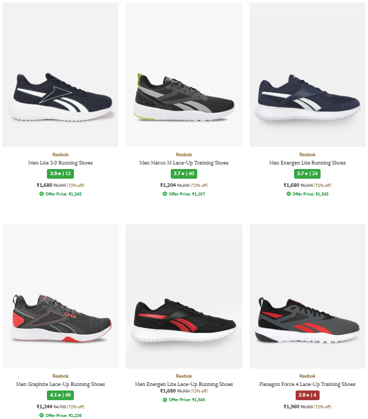 Image of REEBOK Men's Sneakers & Sports Shoes @ Minimum 70% Discount | Extra Coupon Discount