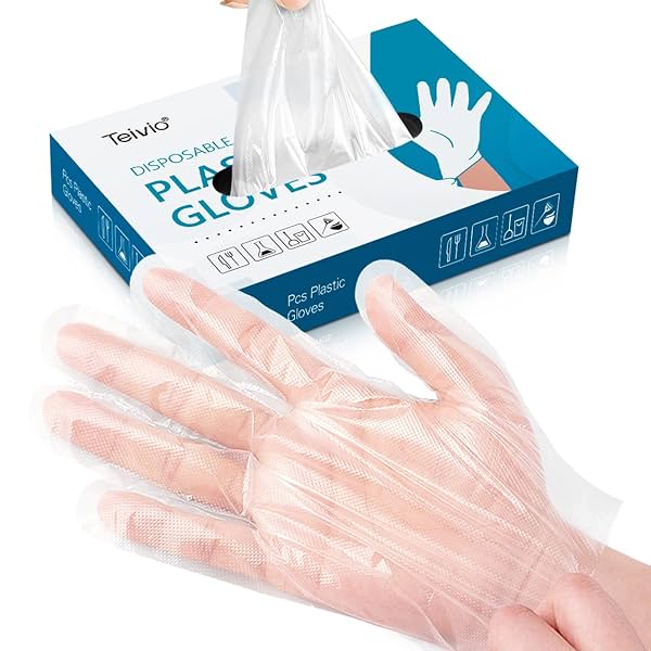 Image of ROKOO Teivio Disposable Gloves, 300 Pcs Plastic Gloves