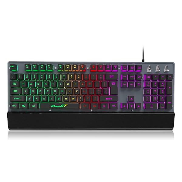 Image of RaceGT Gaming Keyboard with Wrist Rest, Reduce Hand Fatigue Wired Rainbow Backlit Keyboard