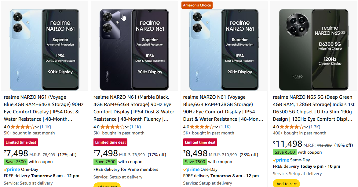 Image of Realme Narzo series starting at just ₹6998