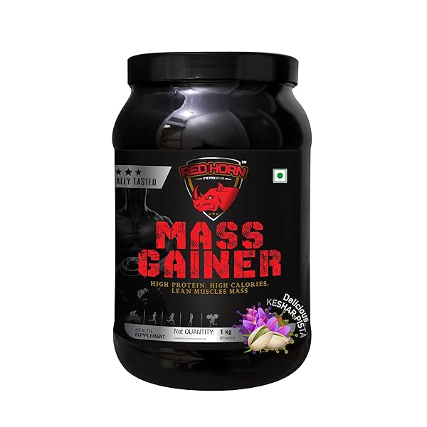 Image of Red Horn Mass Gainer For Muscle Mass Gain (1kg, Keshar Pista) 