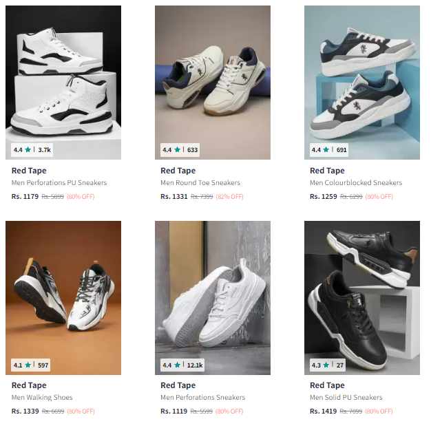 Image of Red Tape Branded Men Shoes/Sneakers Store @ Minimum 80% Discount