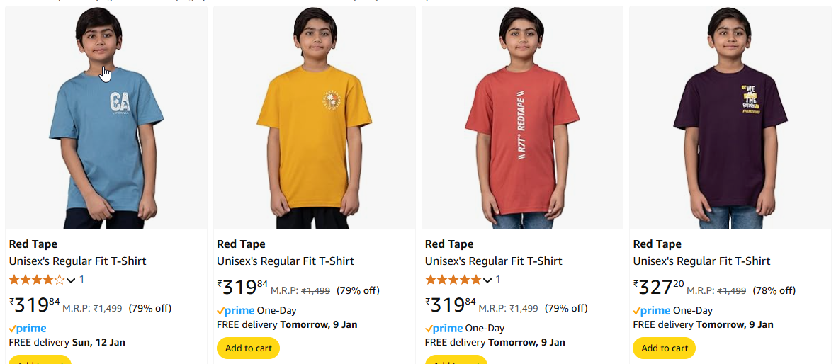 Image of Red Tape Unisex's Regular Fit T-Shirt Starting Price @ ₹319