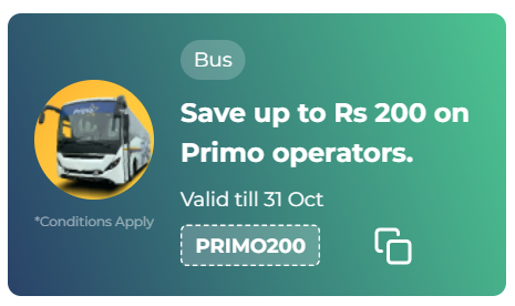 Image of Redbus Coupon: Save Extra ₹200 on Primo Operators Bus Tickets