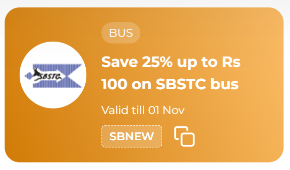 Image of Redbus Coupon: Save Extra 25% upto ₹100 on SBSTC Bus Tickets