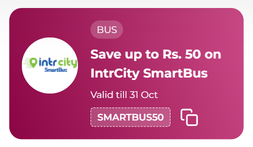 Image of Redbus Coupon: Save Extra ₹50 on Intr City Smart Bus Tickets