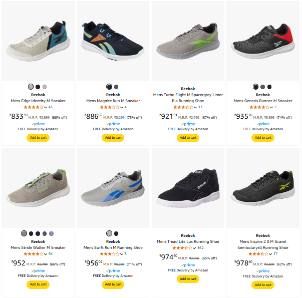 Image of Reebok, Adidas & Puma Men Shoes Starts @833.