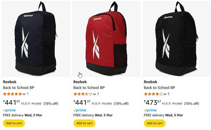 Image of Reebok Back to School BP Starting Price@ ₹441