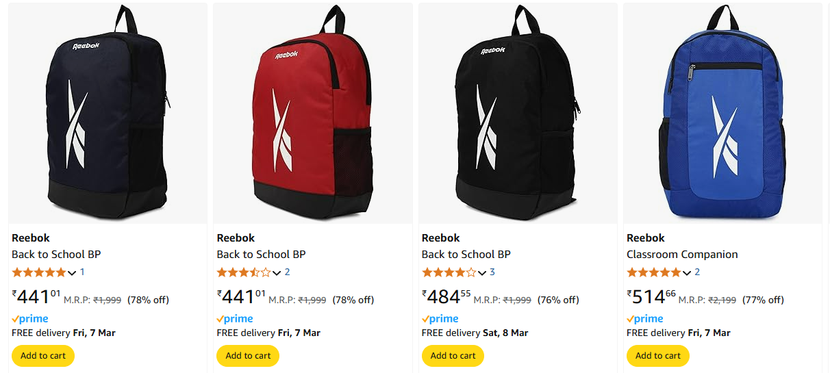 Image of Reebok Backpack Starts at ₹441